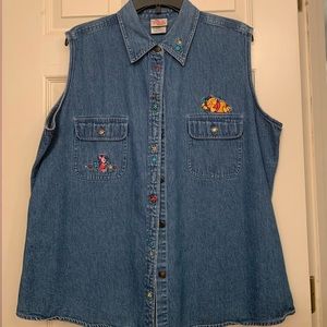 Winnie the Pooh Sleeveless Denim Shirt Sz XXl